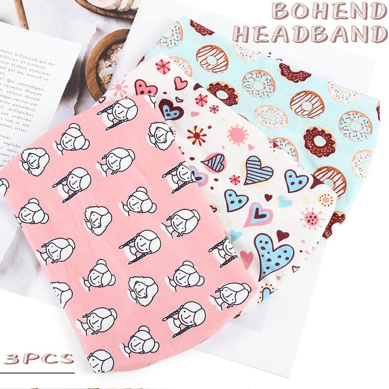 Bohend Girls Headbands Wide Knotted Hair Bands 3Pcs Non Slip Elastic Cute Head Bands Workout Yoga Sweatband Hair Accessories for Girls and Kids (C) - Image 2